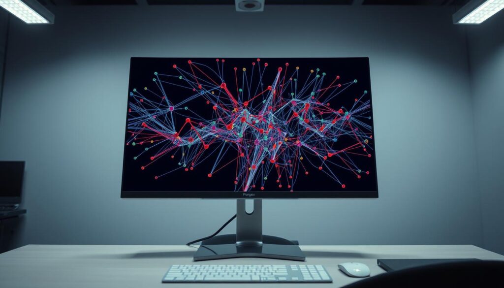 A high-resolution, photorealistic image of a convolutional neural network, displayed on a sleek, ultramodern computer monitor. The network's intricate layers and filters are visible, with vibrant colors and crisp details. The background is a minimalist workspace, with a clean desk, task lighting, and a sense of focused intensity. The image conveys the power and complexity of this revolutionary deep learning architecture, designed to unlock new breakthroughs in image recognition, natural language processing, and other cutting-edge applications.