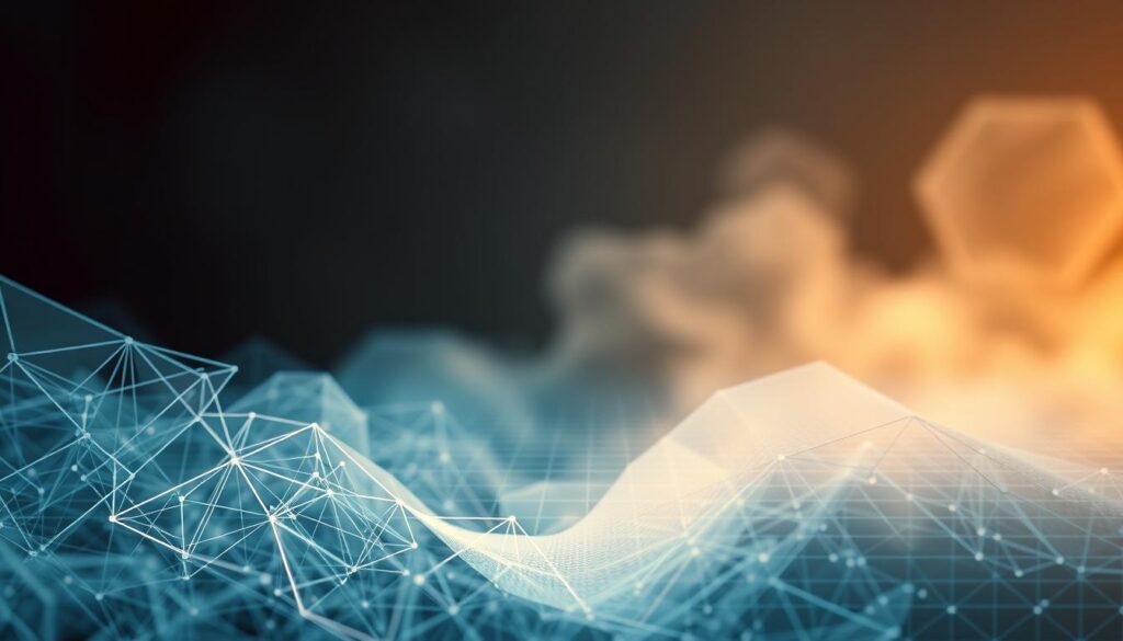 A striking visual representation of pattern recognition, showcasing a dynamic interplay of geometric shapes and interlocking lines against a softly blurred backdrop. The foreground features a mesmerizing arrangement of interlicate, overlapping patterns in shades of blue and gray, evoking the complex algorithms and data structures at the heart of machine learning. The middle ground presents a subtle grid-like structure, hinting at the underlying framework that enables the recognition and classification of patterns. The background is shrouded in a dreamlike, ethereal atmosphere, suggesting the boundless potential of machine learning to unlock new frontiers of understanding and discovery. Illuminated by a warm, diffused light that casts gentle shadows, the overall composition conveys a sense of harmony, balance, and the seamless integration of technology and the natural world.